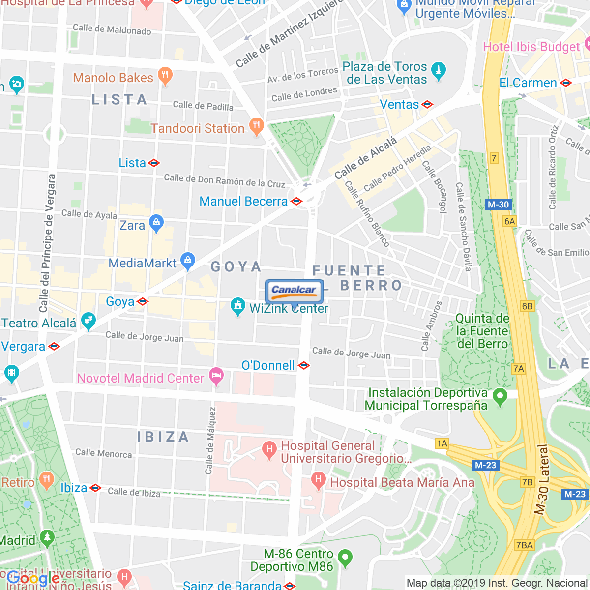 Mapa Canalcar Calle Goya Madrid
